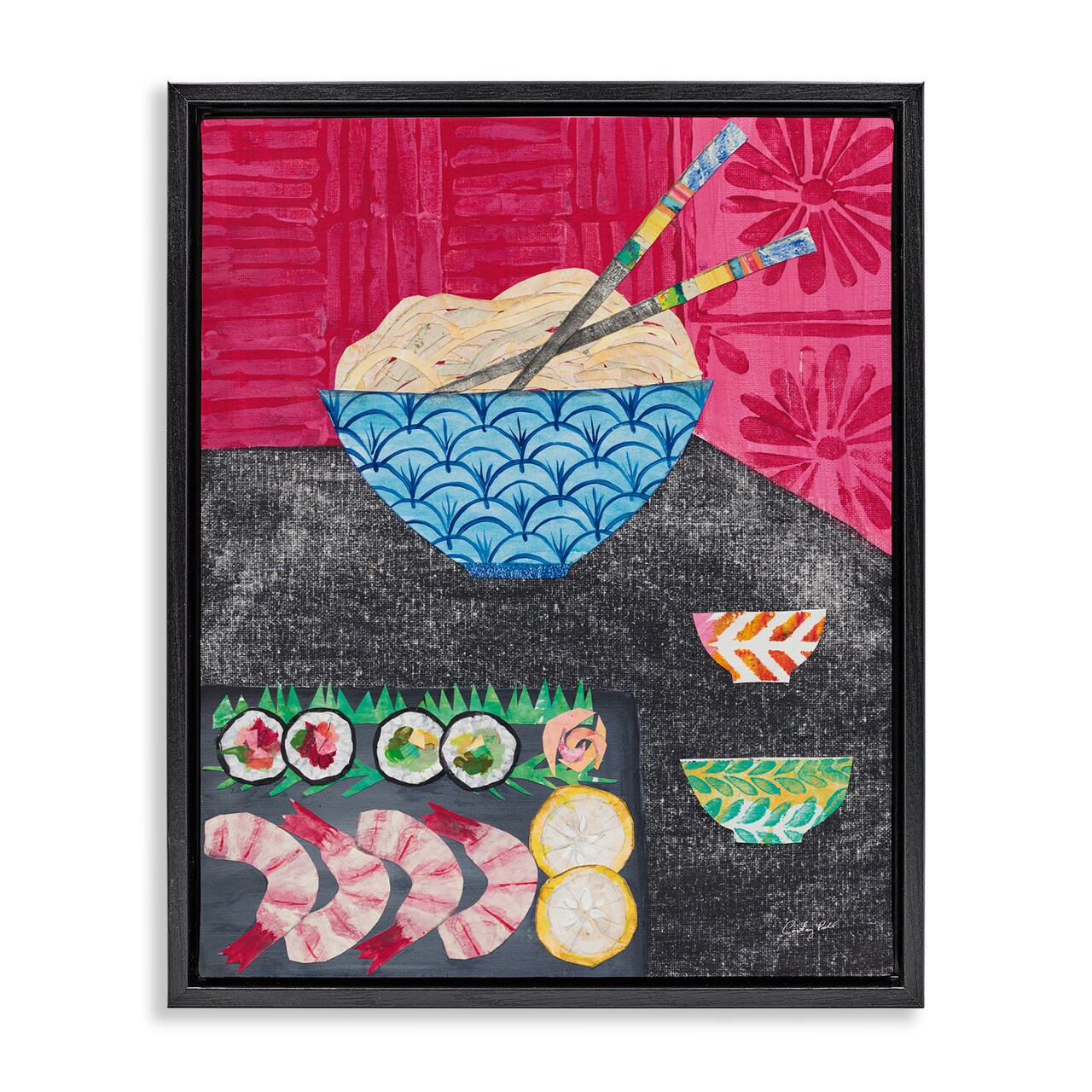 Stupell Industries Patterned Sushi Tablescape Framed Floater Canvas Wall Art Design by Courtney Prahl